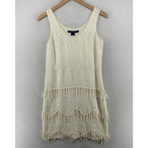 FRENCH CONNECTION Dress 4 Shift Tank Tasseled Embroidered Flapper Off White